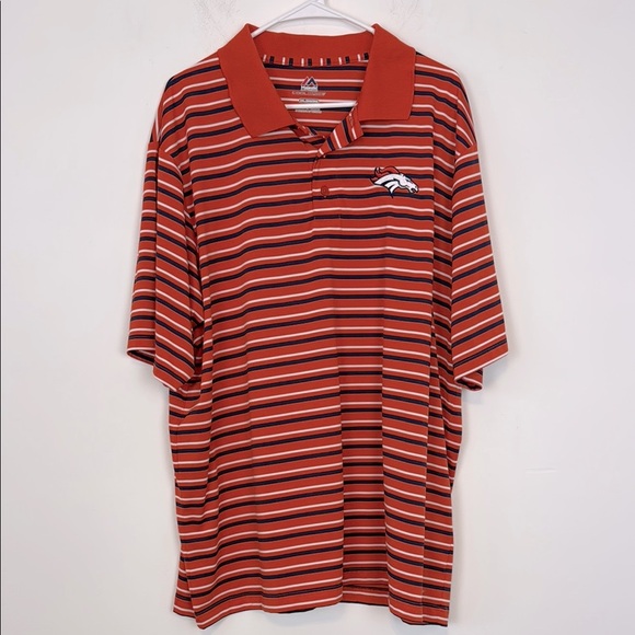Men’s Majestic Cool Base Striped Denver Broncos Polo Shirt. Size 2XL - Picture 1 of 12
